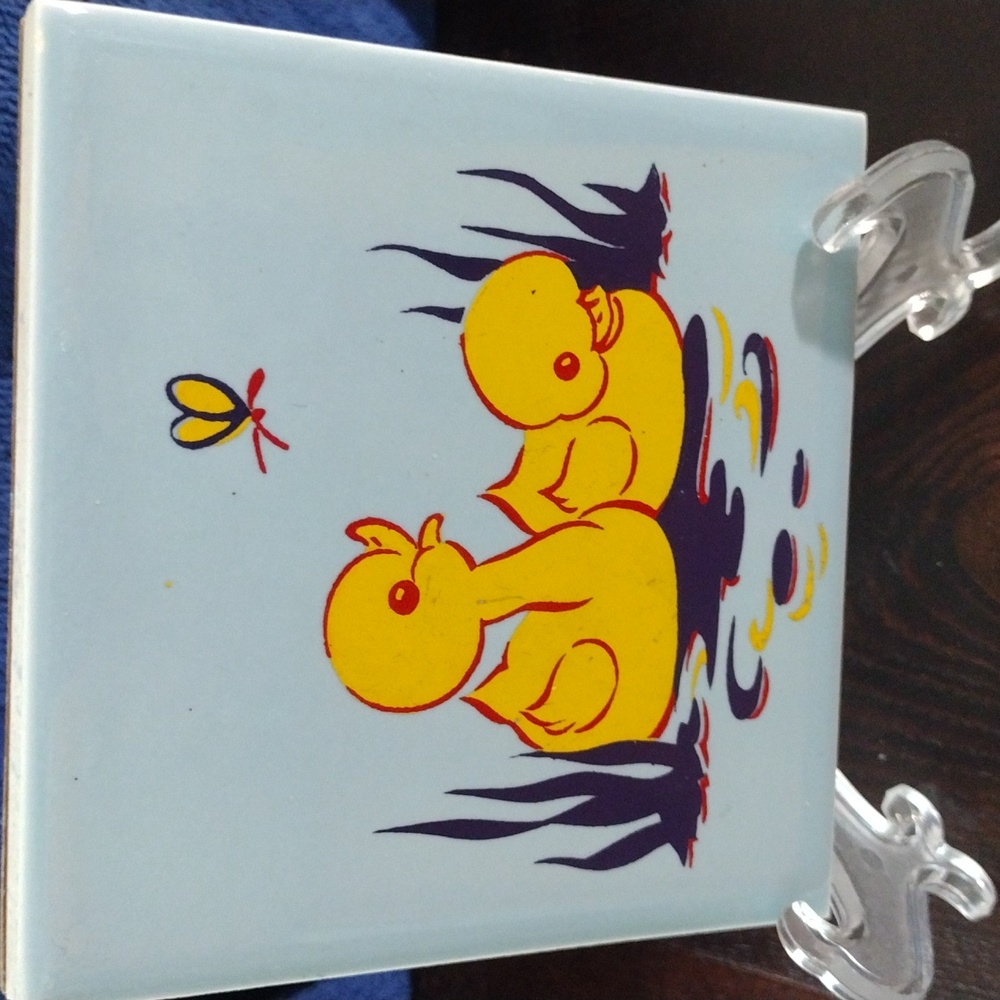 Vintage 1940s Little Ducks Ceramic Tile Trivet and Wall Decoration